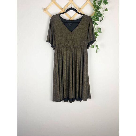 TORRID Gold Shimmer V Neck Skater Dress F171 - Picture 3 of 8
